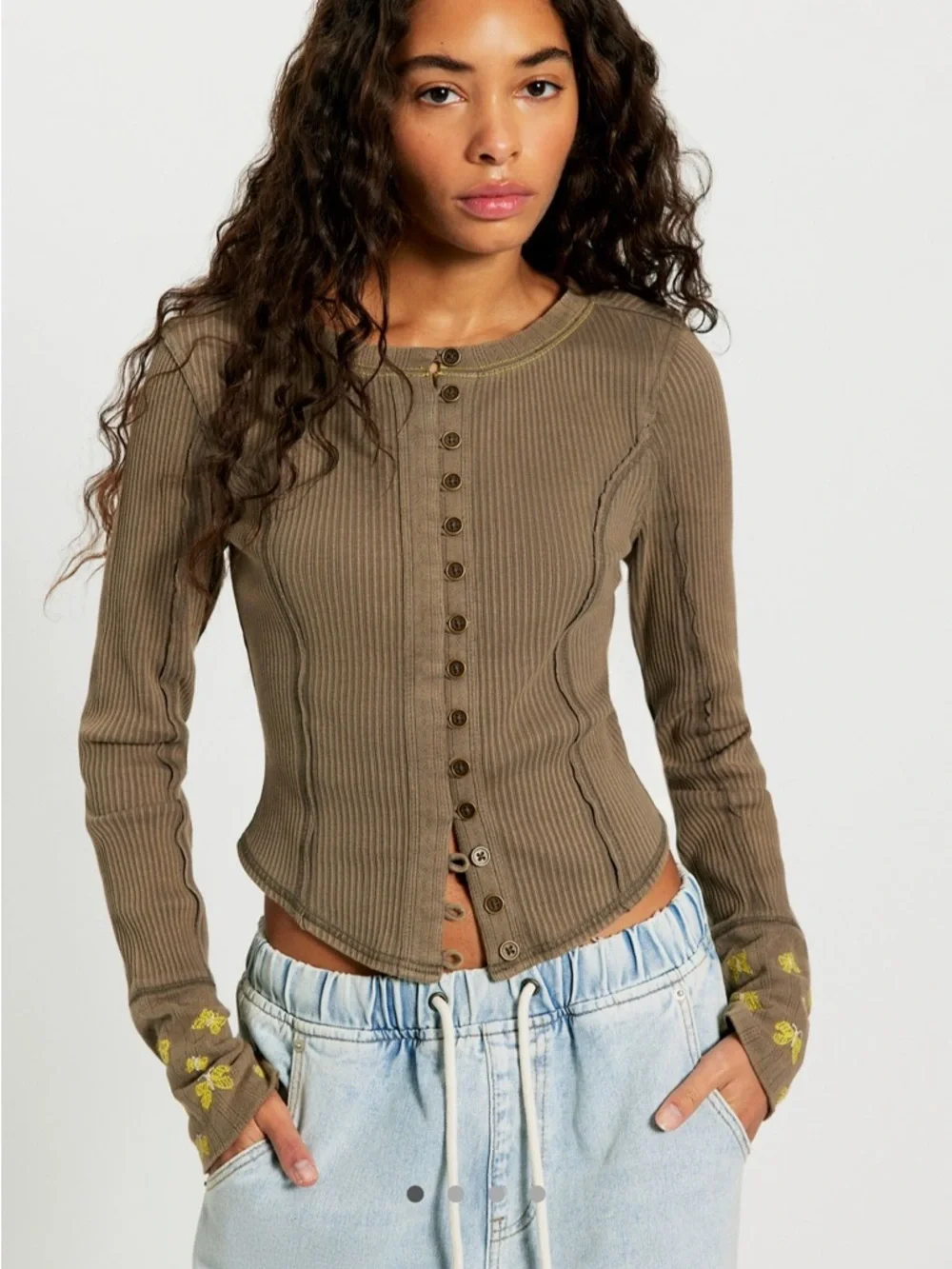 Free People Daria Cuff Cardi- Size Small